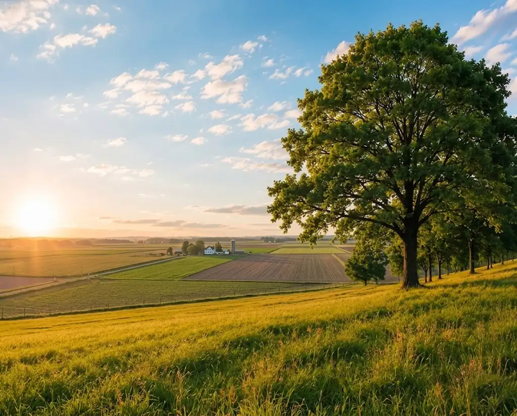 Oak tree overlooking an open Indiana landscape